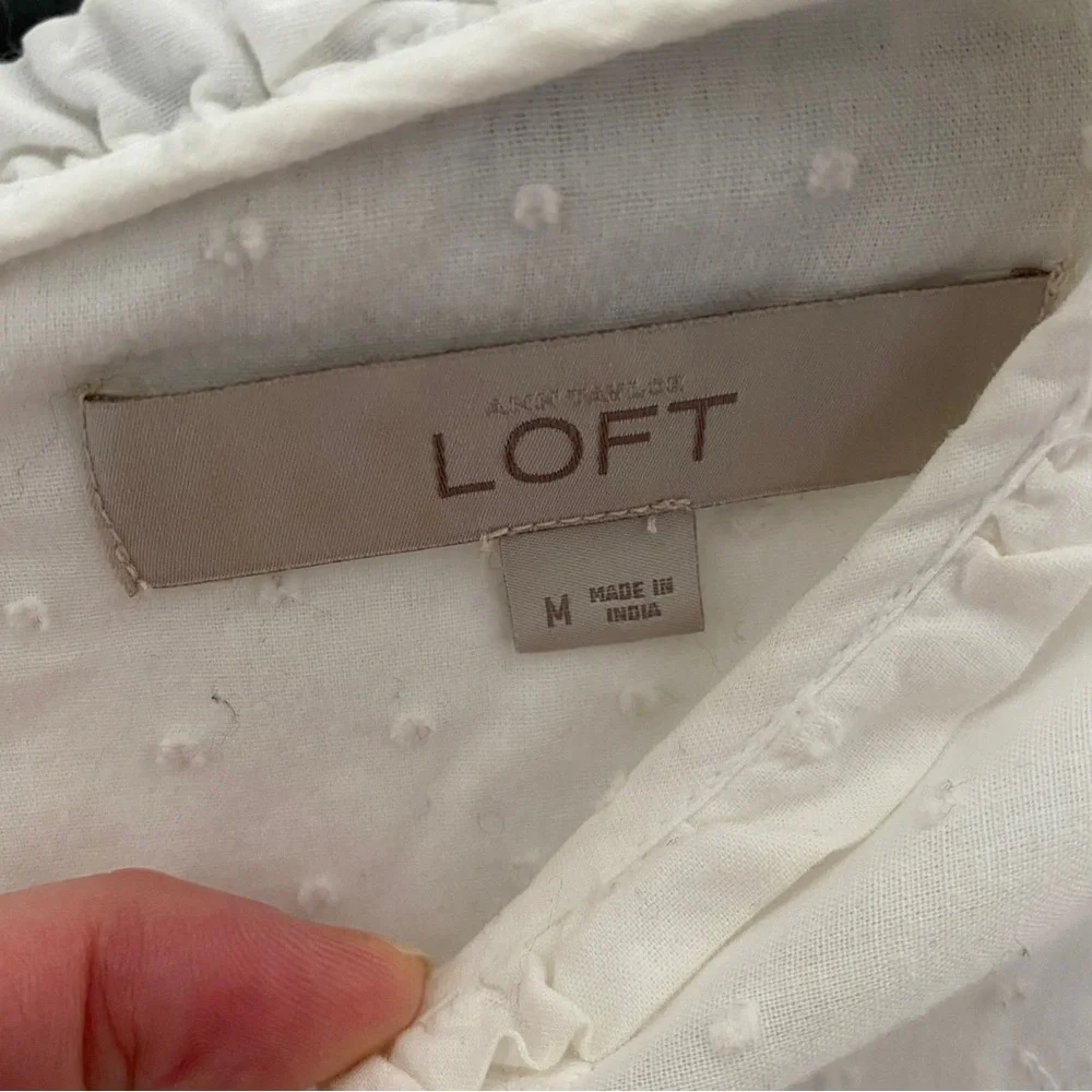 White Cotton Eyelet Blouse Loft Medium - Picture 3 of 8